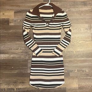 Striped Brown and Cream Women's Dress